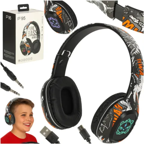 Słuchawki bezprzewodowe nauszne Bluetooth RGB Gaming Sport 200mAh czarne