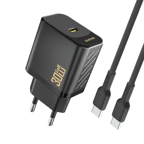 Ładowarka sieciowa USB-C z kablem USB-C GaN PD 30W - czarna